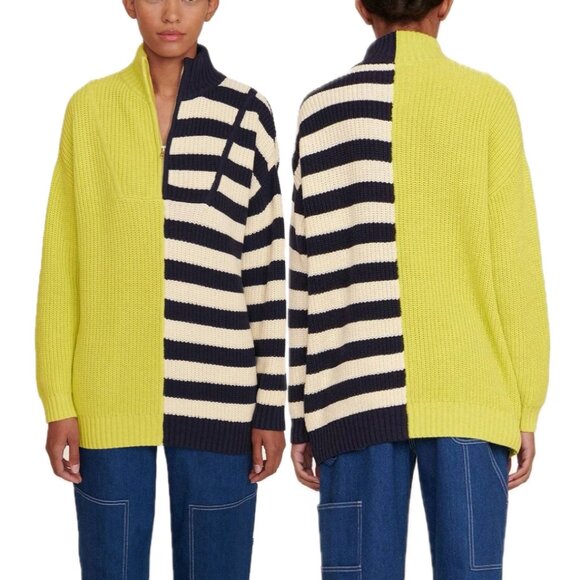STAUD Hampton Oversized Chunky-Knit Striped Color-Block Sweater (Chartreuse) - Picture 6 of 16
